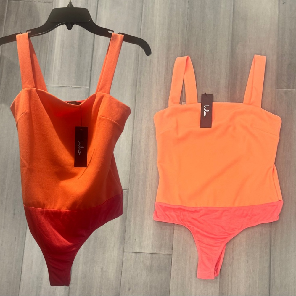 Lulus Orange/Coral SquareNeck Sleeveless Bodysuit | Size Small (fit XS) NWT